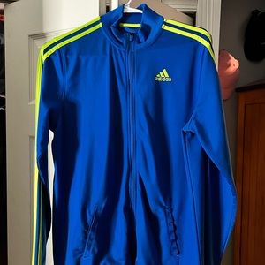 Blue and green Adidas Zip-up sweater